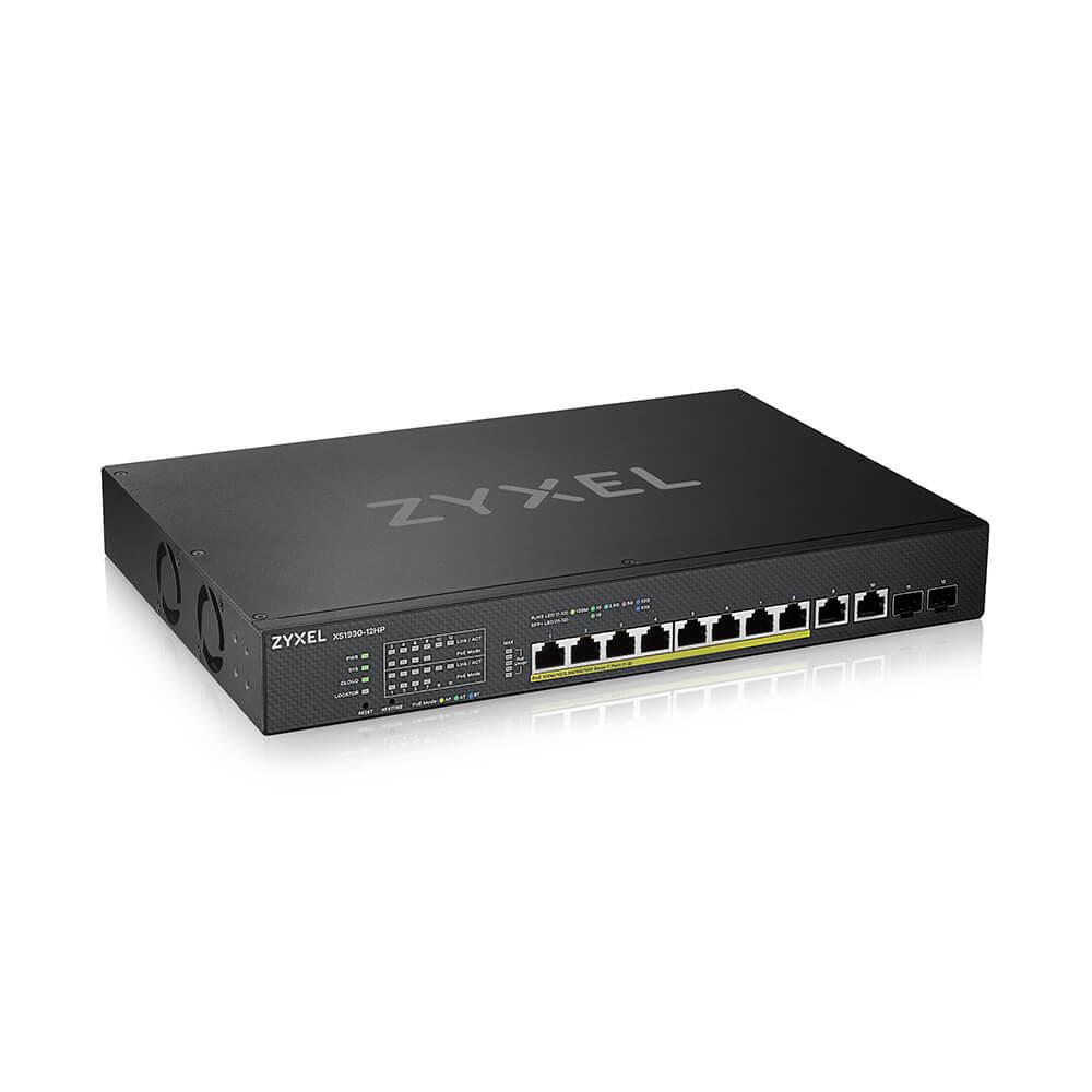 Суич ZyXEL XS1930-12HP, 10-портов, 10GbE, 2xSFP порта, Смарт управляем, PoE