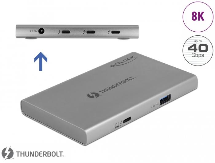 Хъб Delock Thunderbolt, 4 портов, 3 x Thunderbol 4, 1x USB-A, Сив-2