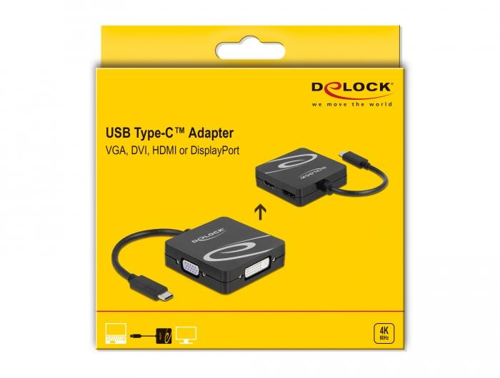 Адаптер 4 в 1 Delock 63129 USB-C мъжко - VGA / DVI / DP / HDMI женско, Черен-3