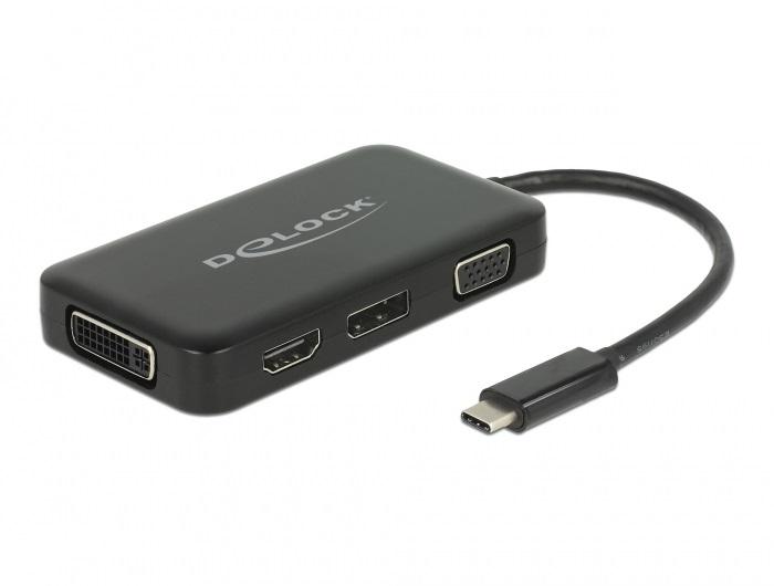 Адаптер 4 в 1 Delock 63929 USB-C мъжко - VGA / DVI / DP / HDMI женско, Черен