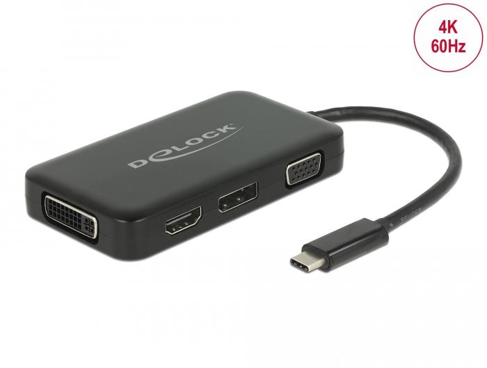 Адаптер 4 в 1 Delock 63929 USB-C мъжко - VGA / DVI / DP / HDMI женско, Черен-2