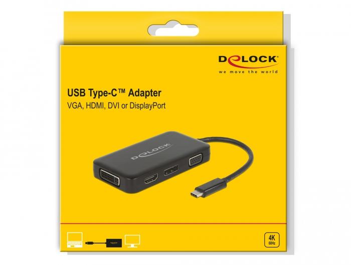 Адаптер 4 в 1 Delock 63929 USB-C мъжко - VGA / DVI / DP / HDMI женско, Черен-4