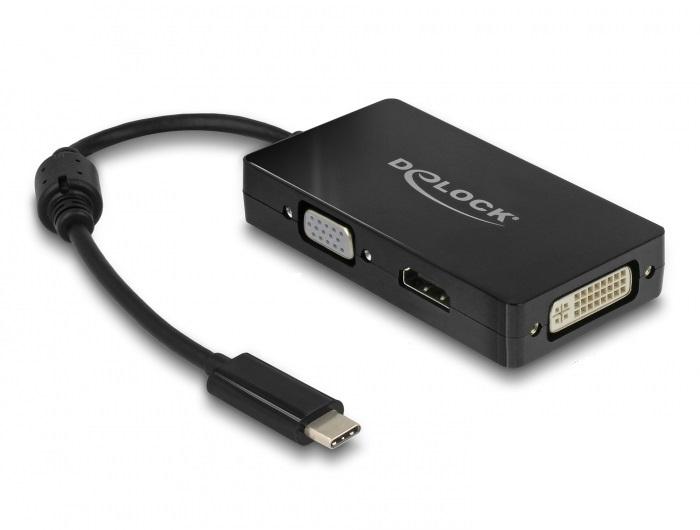 Адаптер 3 в 1 Delock 63925 USB-C мъжко - VGA DVI HDMI женско, Черен