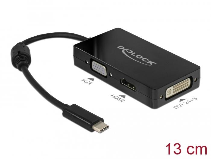 Адаптер 3 в 1 Delock 63925 USB-C мъжко - VGA DVI HDMI женско, Черен-2