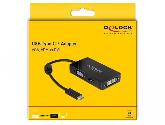 Адаптер 3 в 1 Delock 63925 USB-C мъжко - VGA DVI HDMI женско, Черен-4