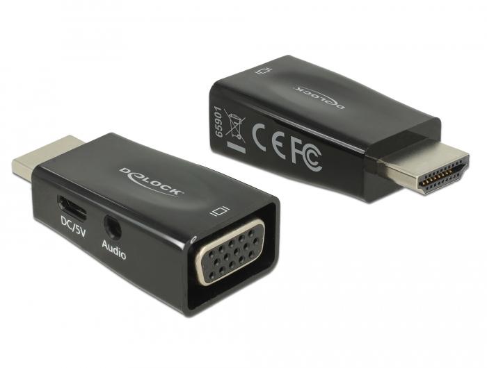 Адаптер Delock, HDMI мъжко - VGA + microUSB + Audio женско, Черен-1