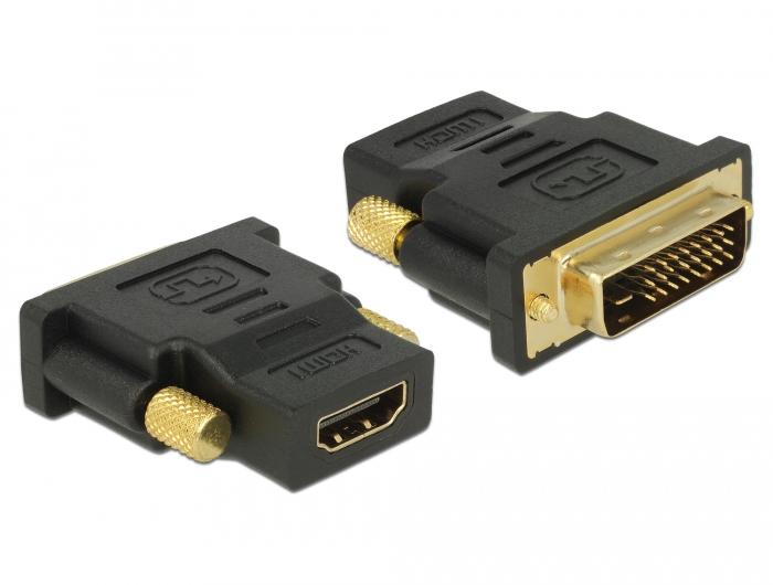 Адаптер Delock 65466, DVI мъжко - HDMI женско, Позлатени конектори, Черен