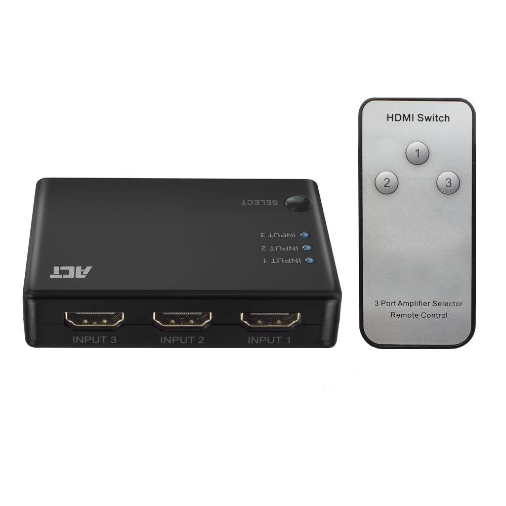 3 портов HDMI суич ACT AC7845, 4K@60Hz, USB, Дистанционно, Черен