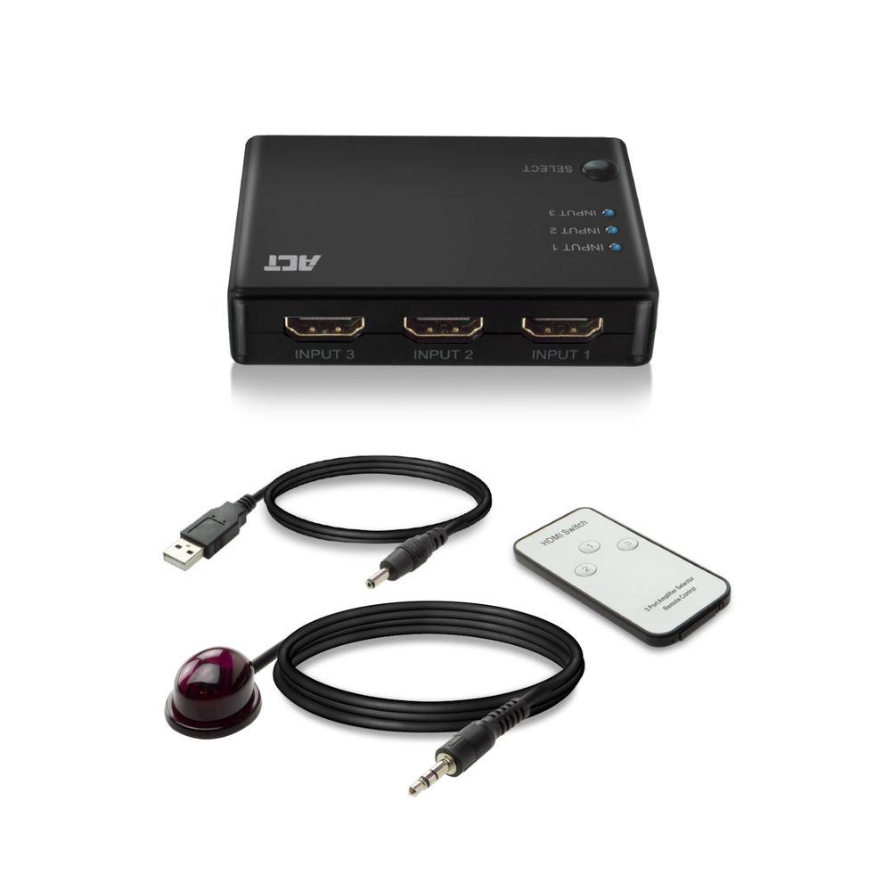 3 портов HDMI суич ACT AC7845, 4K@60Hz, USB, Дистанционно, Черен-3