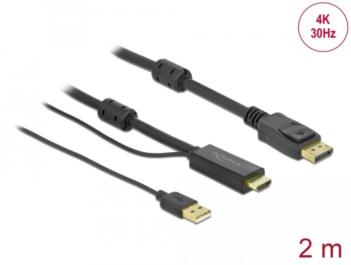 Кабел Delock HDMI мъжко - DisplayPort USB мъжко, 4K 30 Hz, 2 м, Черен-2