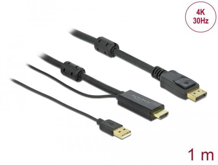 Кабел Delock HDMI мъжко - DisplayPort USB мъжко, 4K 30 Hz, 1 м, Черен-2