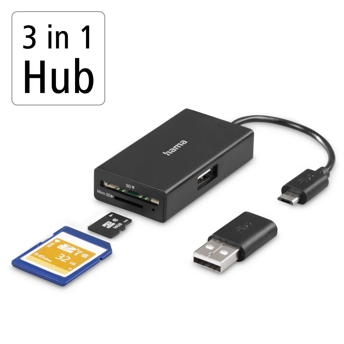 Четец за карти HAMA USB OTG Hub, USB 2.0 Type-A, SD, microSD, USB-A адаптер-4
