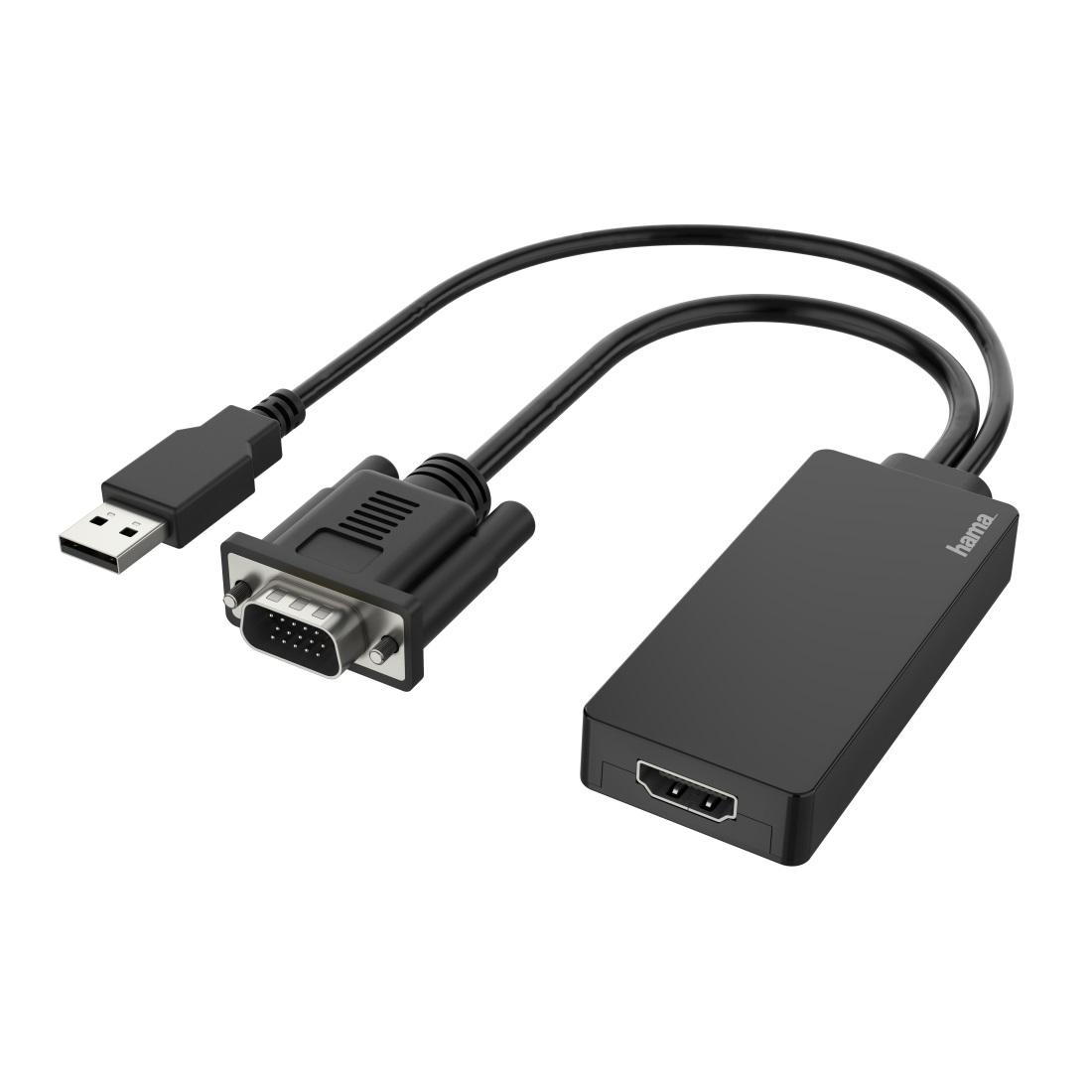 Конвертор HAMA, VGA+USB мъжко - HDMI женско, Full HD 1080p, Черен