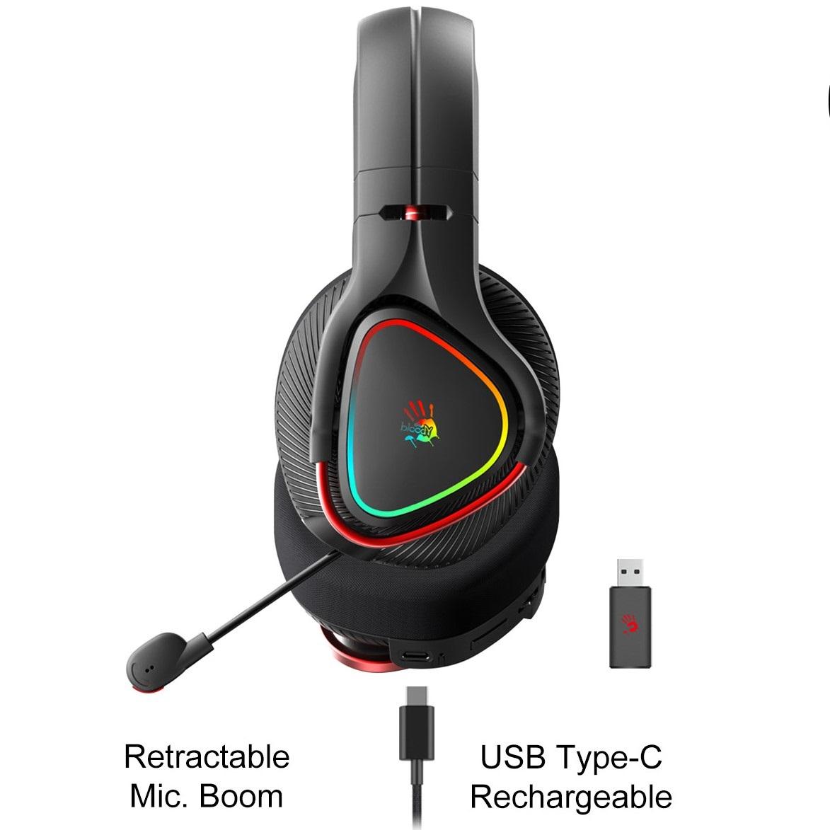 Геймърски безжични слушалки A4TECH Bloody MR710, Bluetooth v5.0, 2.4Ghz, RGB, Микрофон, Черен-3