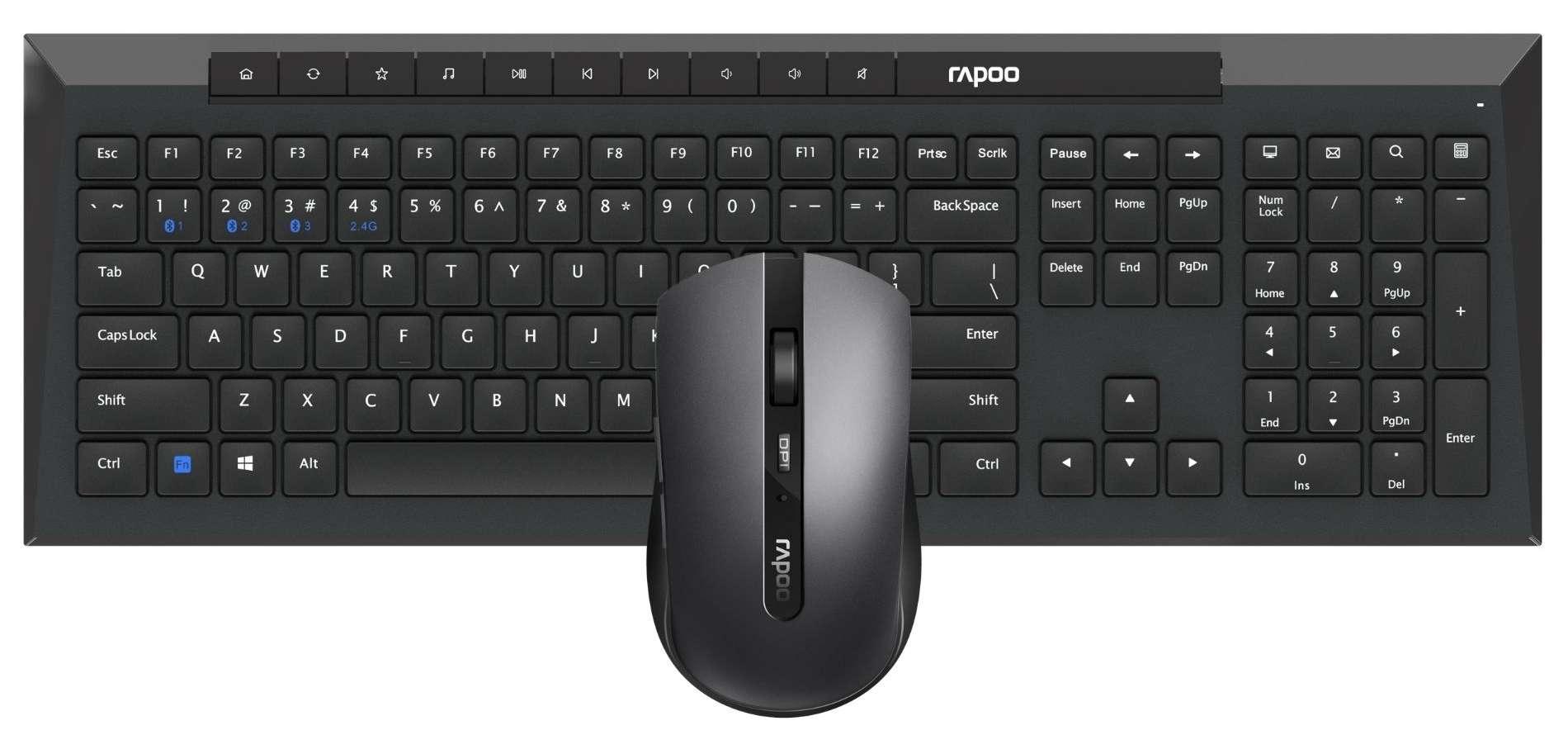 Комплект клавиатура и мишка RAPOO 8210M Multi mode, Bluetooth &amp;2.4Ghz, Безжичен, Черен-2