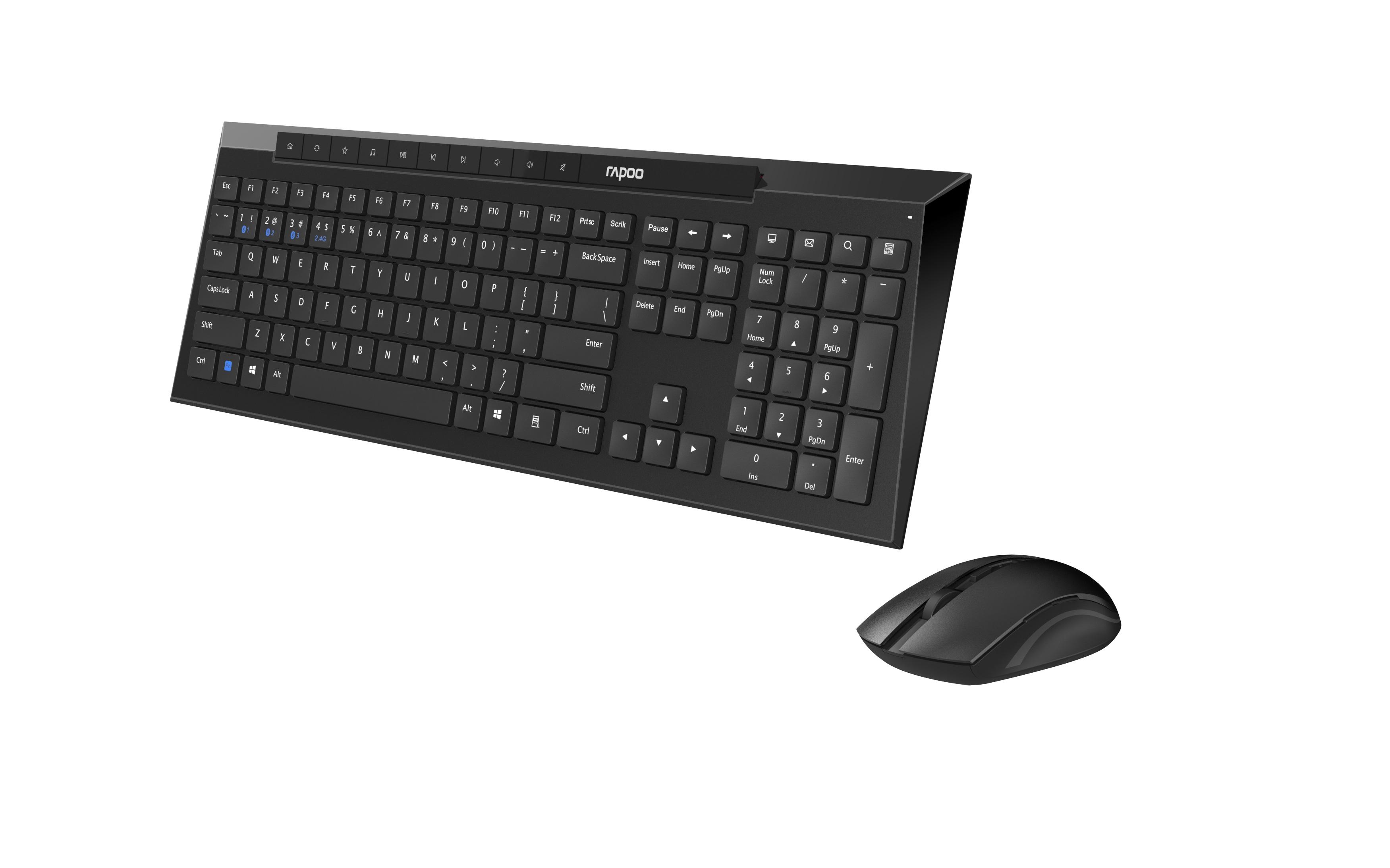 Комплект клавиатура и мишка RAPOO 8210M Multi mode, Bluetooth &amp;2.4Ghz, Безжичен, Черен-3