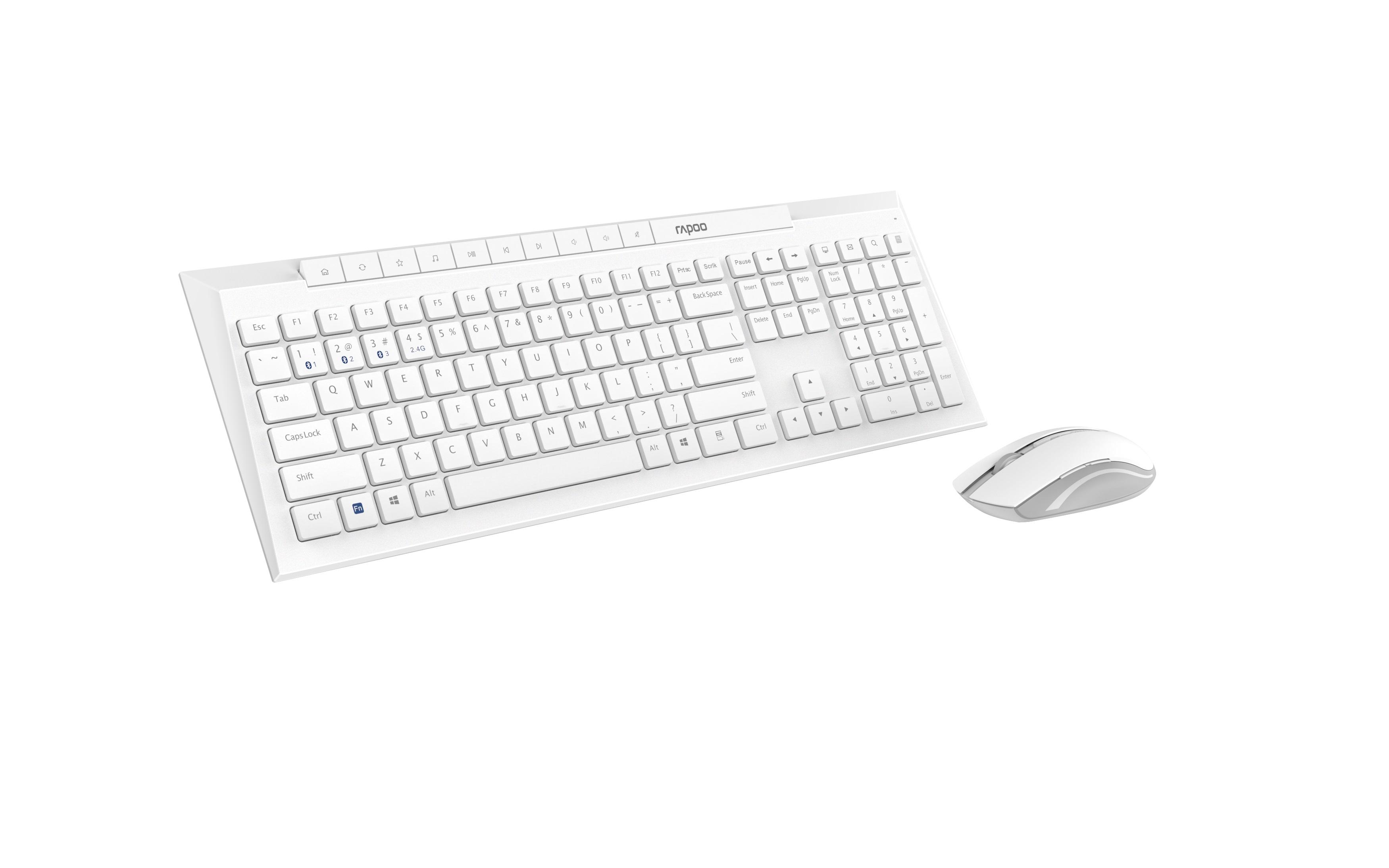 Комплект клавиатура и мишка RAPOO 8210M Multi mode, Bluetooth &amp;2.4Ghz, Безжичен, Бял-4