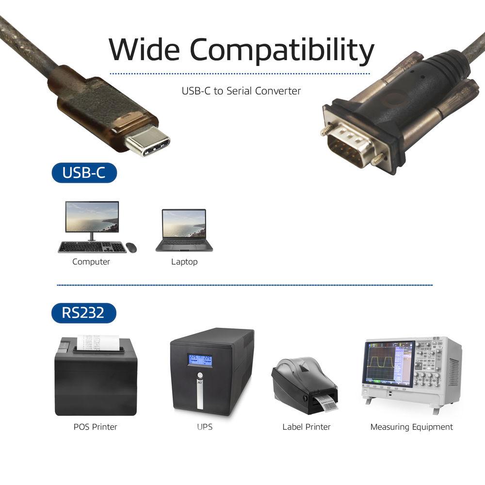 Конвертор ACT AC6002, USB-C мъжко - RS232 мъжко, 9 pin, 1.5 м, Черен-4