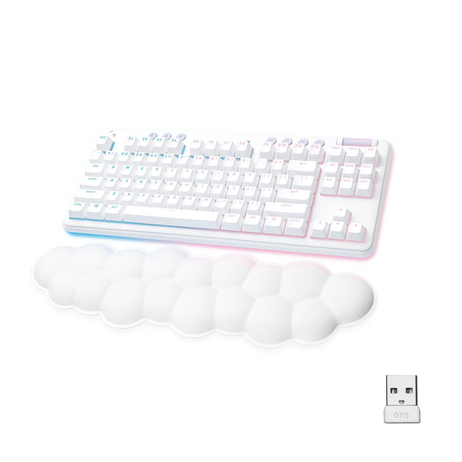Безжична геймърска механична клавиатура Logitech G G715, TKL, Tactile, RGB LED, US Layout, бяла-2
