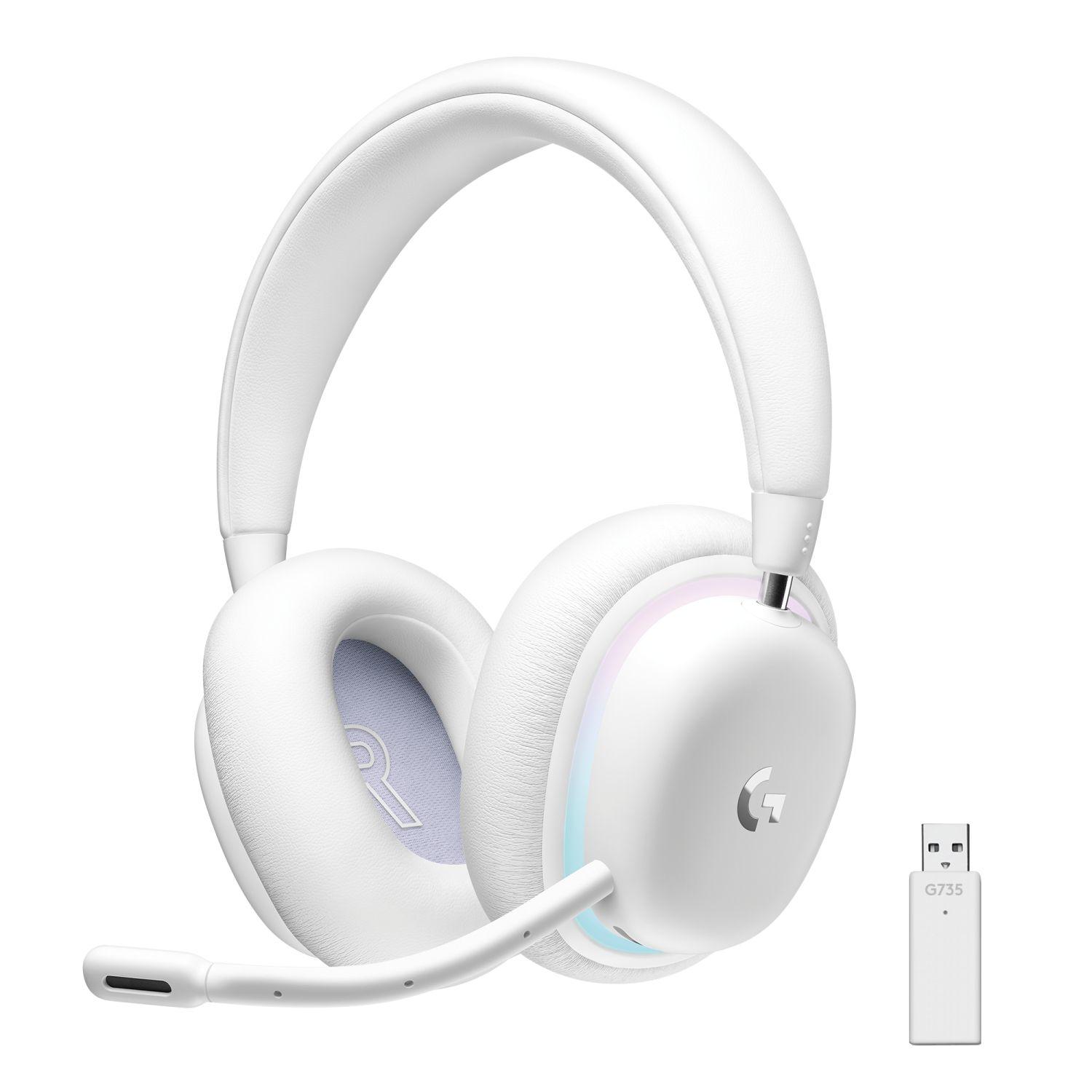 Геймърски слушалки Logitech, G735 RGB, Безжични, Bluetooth, Микрофон, Бели