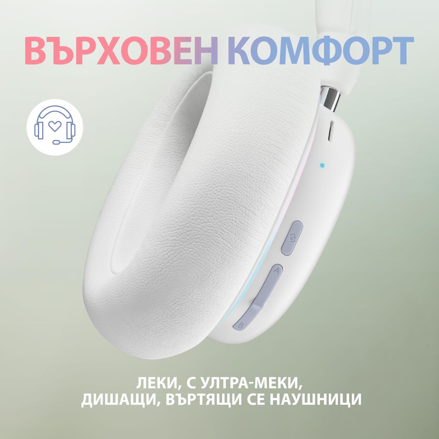 Геймърски слушалки Logitech, G735 RGB, Безжични, Bluetooth, Микрофон, Бели-4