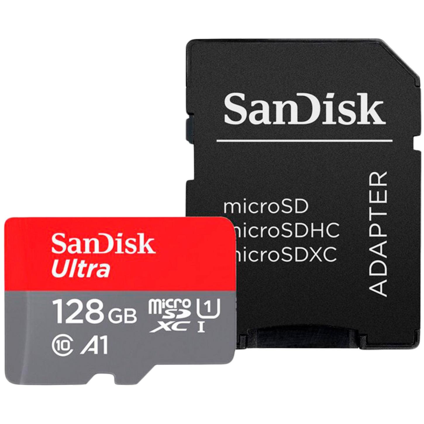 Карта памет SANDISK Ultra microSDXC, 128GB, A1, UHS-I, U1, Class 10, 140MB/s, Адаптер