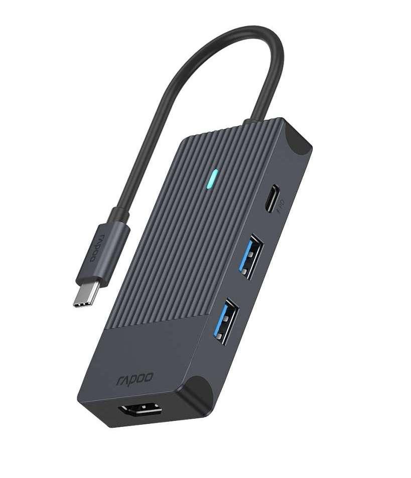 4-портов хъб Rapoo 4 в 1, 2 x USB-A, 1 x  USB-C, 1 x HDMI, Черен-4