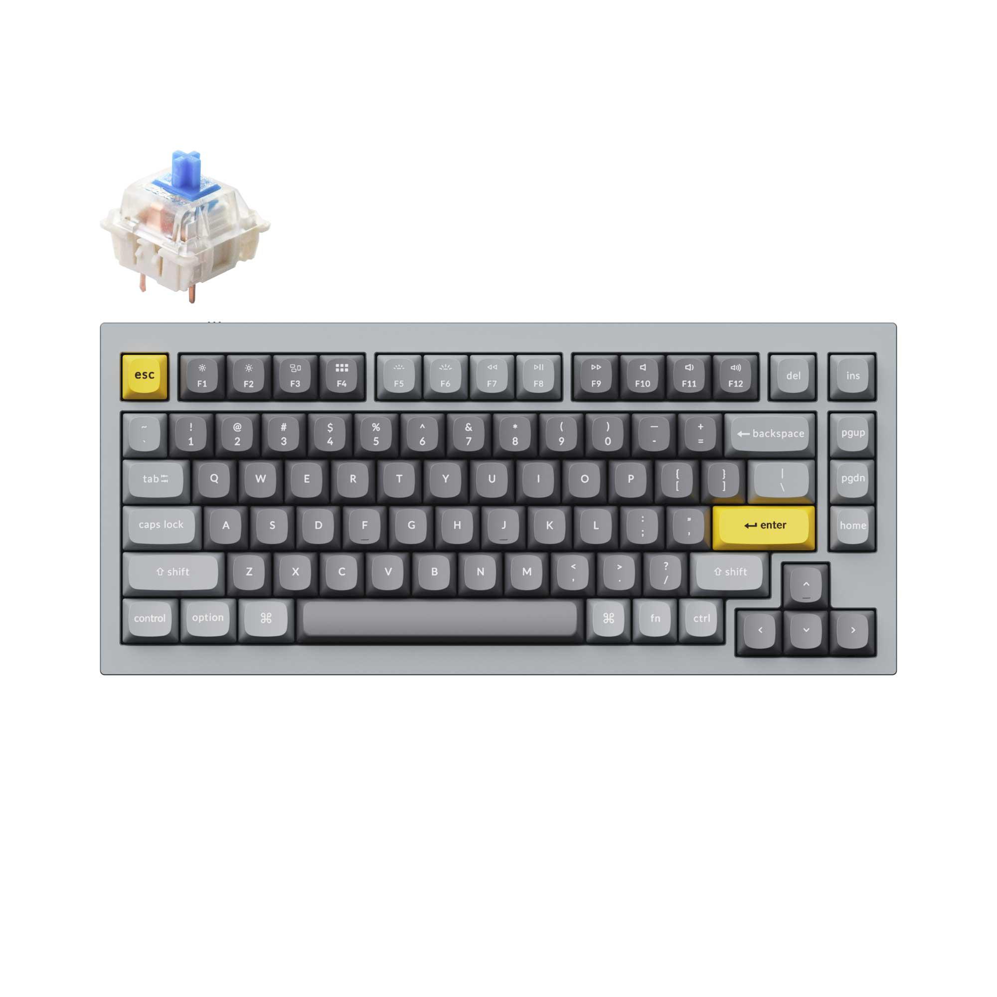 Геймърска Механична клавиатура Keychron Q1 QMK Silver Grey TKL Gateron Blue Switch RGB LED ABS (Version 2)-2