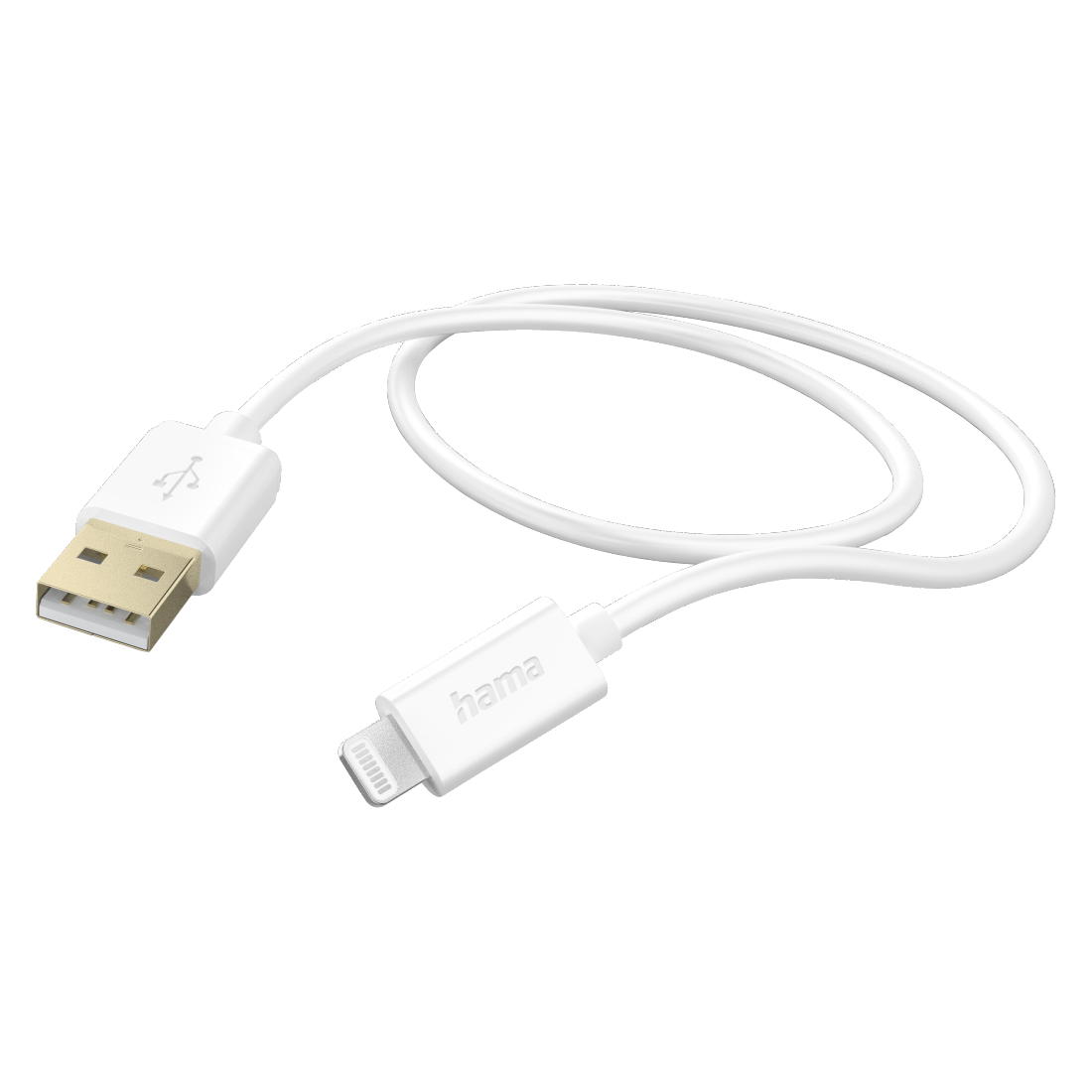 Кабел за  зареждане HAMA, USB-А - Lighntning, Apple iPhone, 1.5м, Позл.конектори, Бял