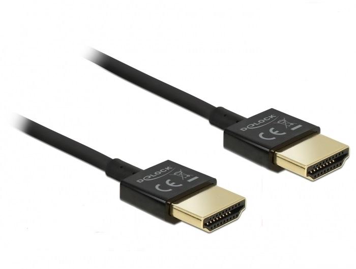 Кабел Delock HDMI-A мъжко - HDMI-A мъжко, Ethernet, 3D, 4K, 0.25 м, Черен