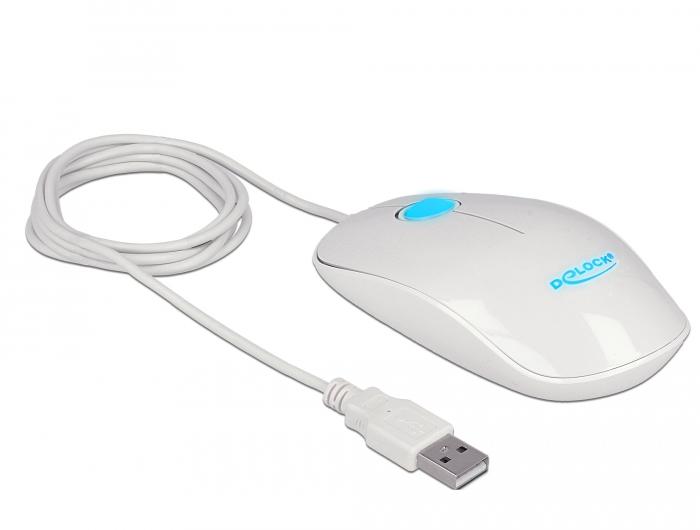 Оптична мишка DeLock, USB-A, LED, Кабел 1.3 м, USB, 1200 dpi, Бял-2