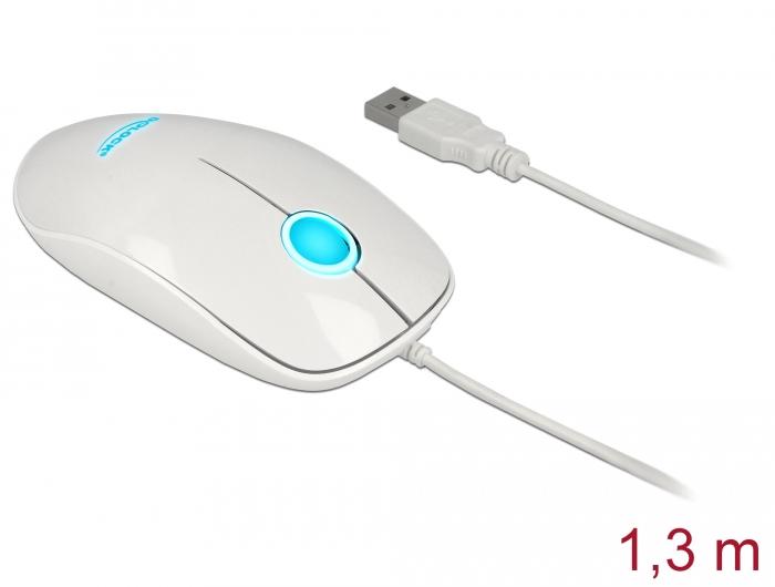 Оптична мишка DeLock, USB-A, LED, Кабел 1.3 м, USB, 1200 dpi, Бял-3