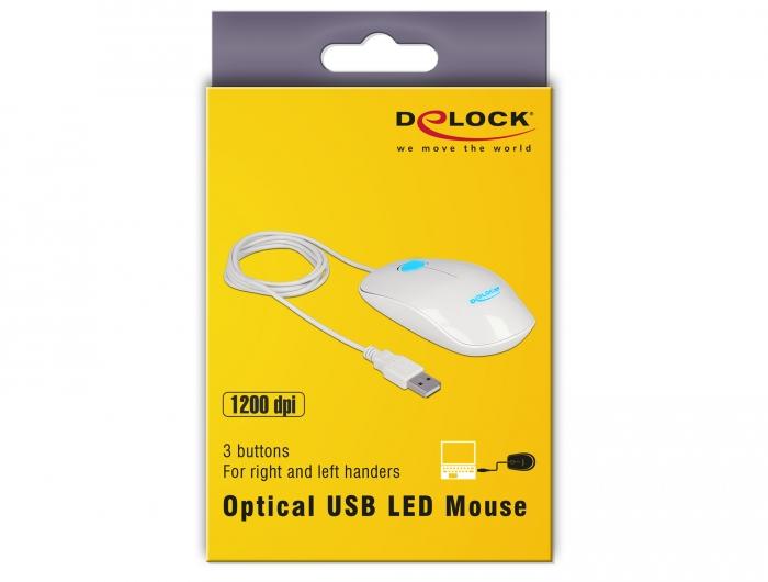 Оптична мишка DeLock, USB-A, LED, Кабел 1.3 м, USB, 1200 dpi, Бял-4