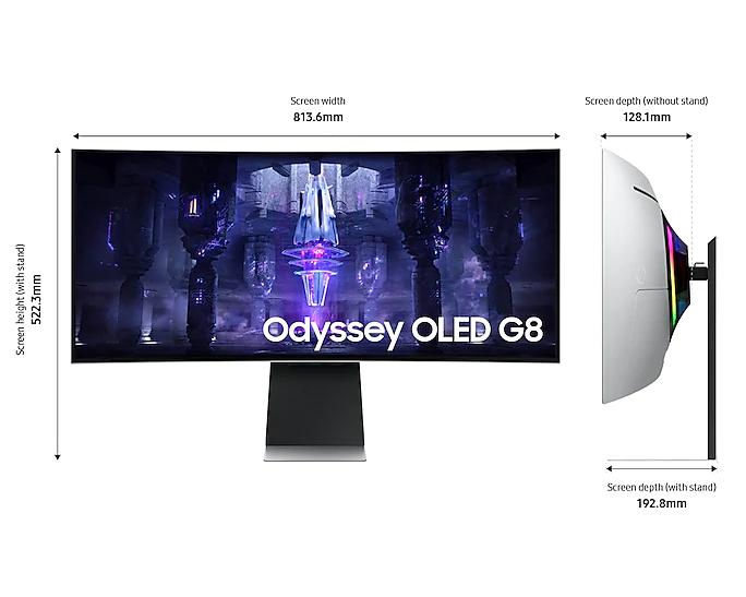 Монитор Samsung Odyssey OLED G8 G85SB 34&quot; CURVED 1800R, 175 Hz, 0.1ms GTG, 3440x1440, 2xUSB-C, Mini DP, Micro HDMI, Speakers, Silver-3