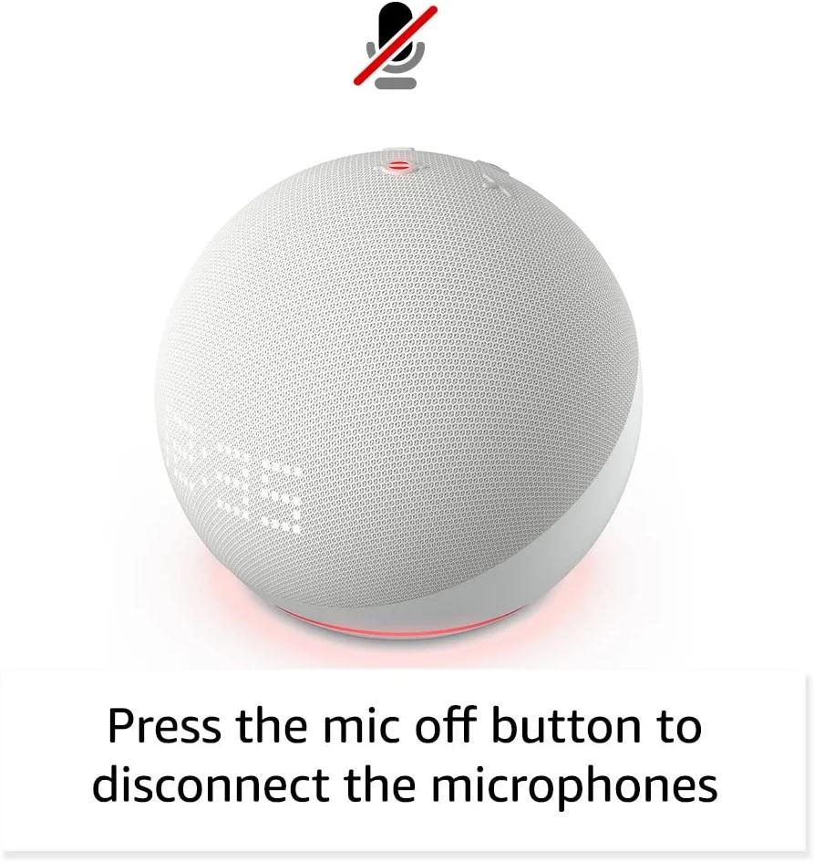 Преносима смарт тонколона Amazon Echo Dot 5, Гласов асистент, Alexa, Часовник, Бял-2
