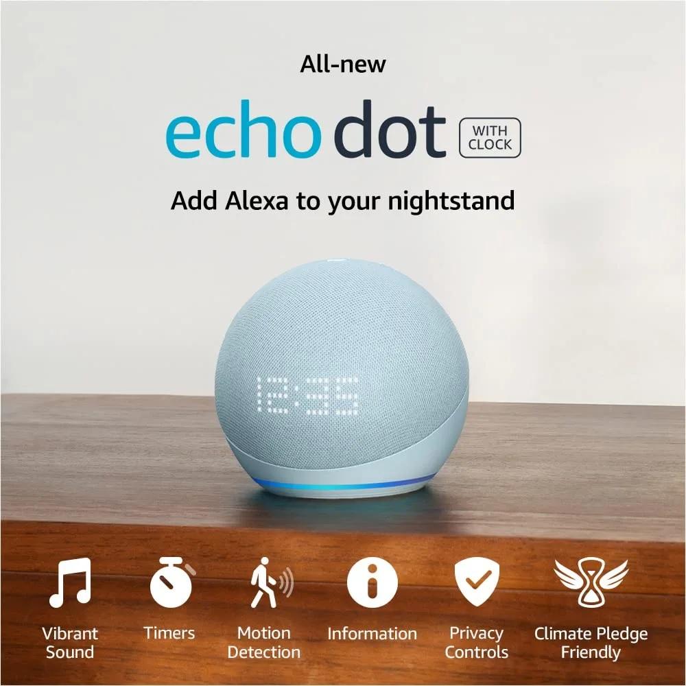 Преносима смарт тонколона Amazon Echo Dot 5, Гласов асистент, Alexa, Часовник, Синя-2