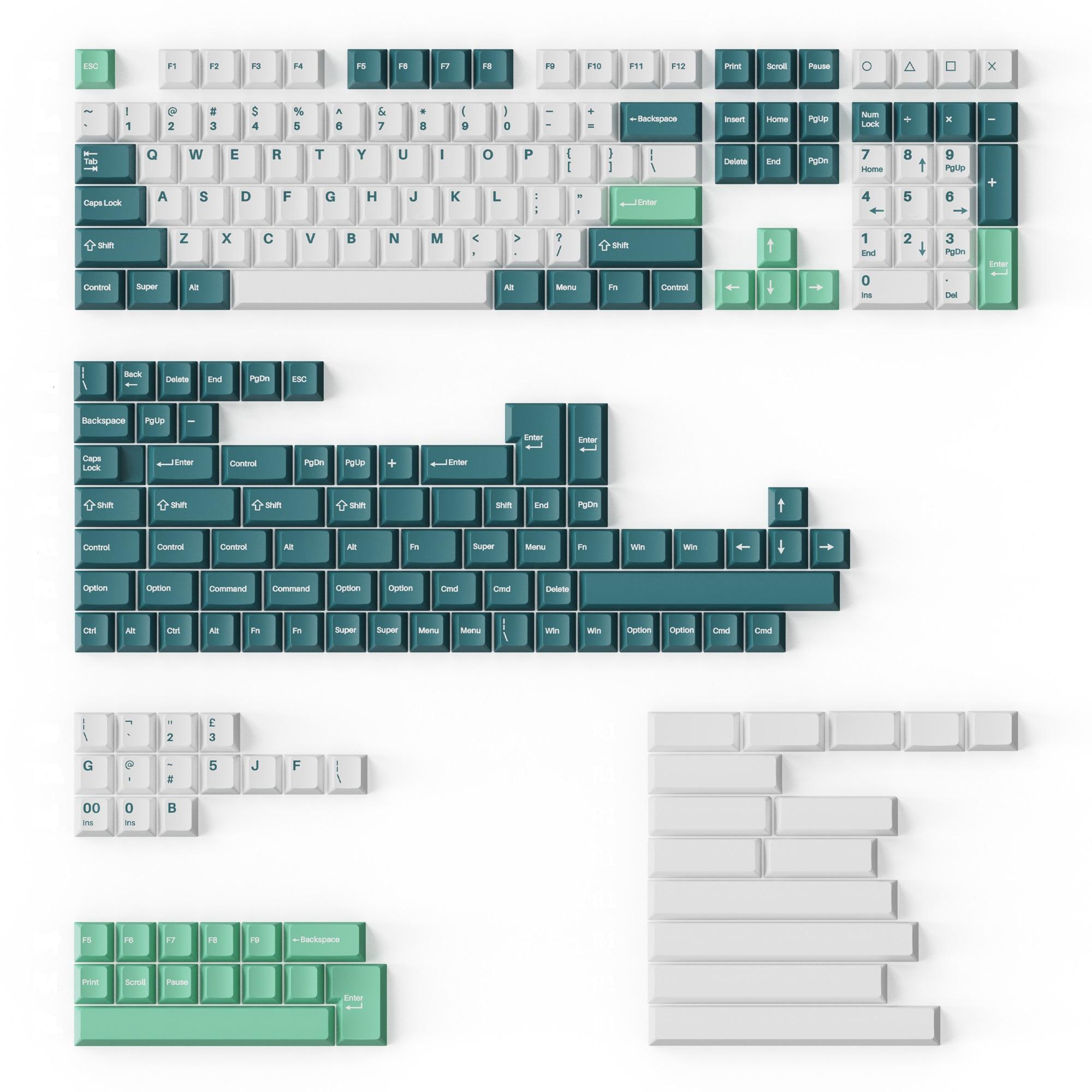 Капачки за механична клавиатура Keychron Cherry Profile Double - Shot PBT Full Set 219 Keycaps - White Mint-1