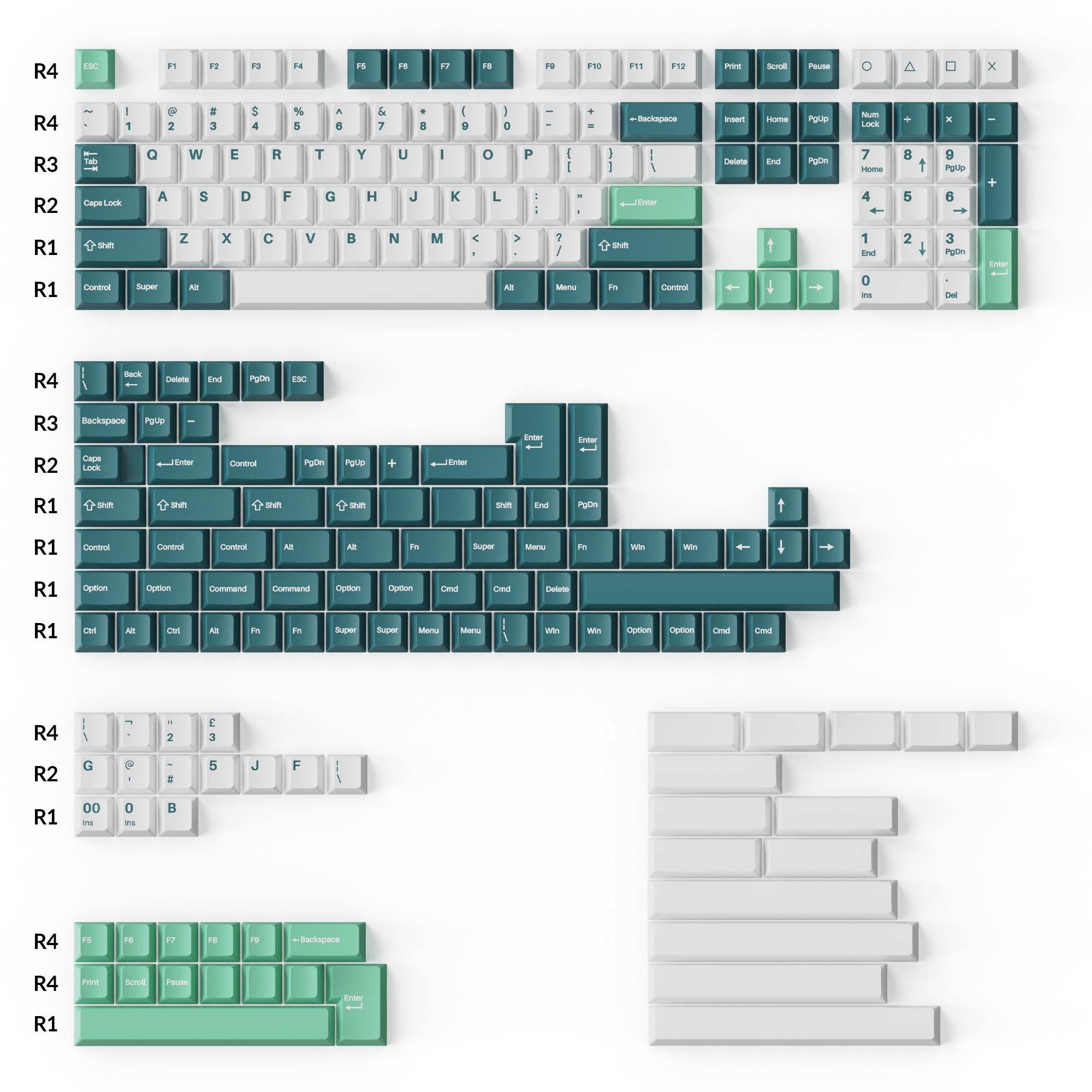 Капачки за механична клавиатура Keychron Cherry Profile Double - Shot PBT Full Set 219 Keycaps - White Mint-3