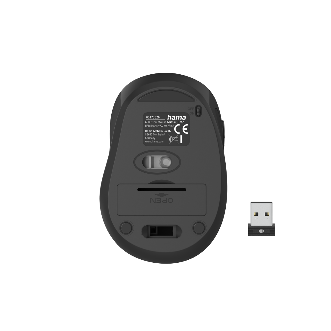 Безжична мишка Hama MW-400 V2, 6-бутонна, Ергономична, USB, Черна-3