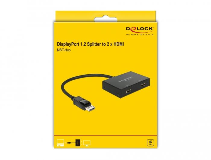 Сплитер DeLock, DisplayPort 1.2 мъжко - 2 x HDMI женско, Черен-3