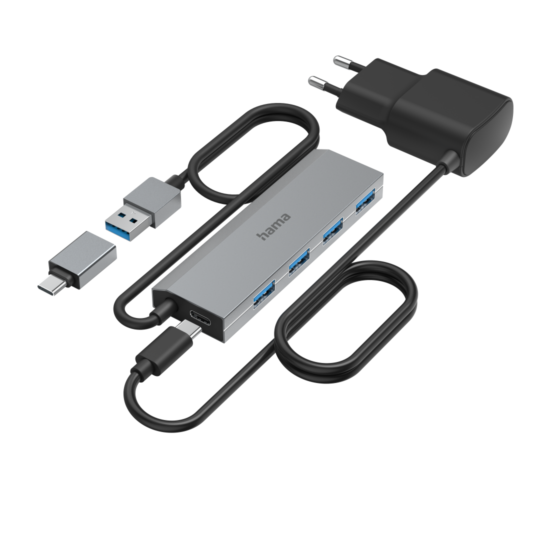HAMA 4-портов хъб, USB 3.2 Gen 1, 5 Gbit/s, вкл. USB-C адаптер, авт. захранване-3