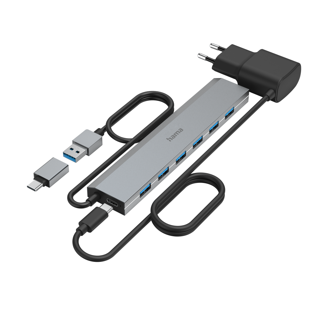HAMA 7-портов хъб, USB 3.2 Gen 1, 5 Gbit/s, вкл. USB-C адаптер, авт.захранване-3