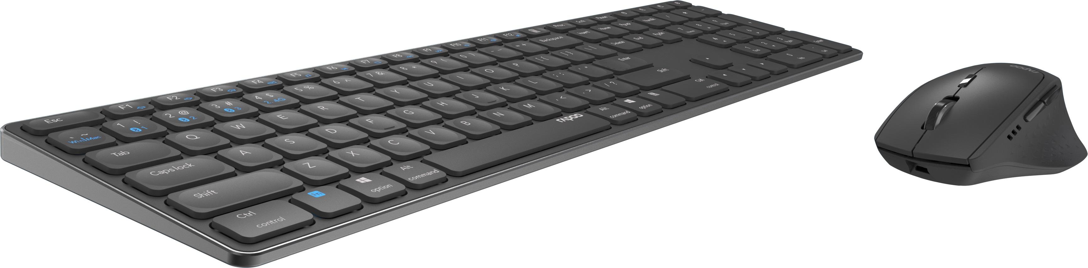 Комплект клавиатура и мишка RAPOO 9800M, Multi mode, Bluetooth, 2.4Ghz, Безжичен, Черен-2