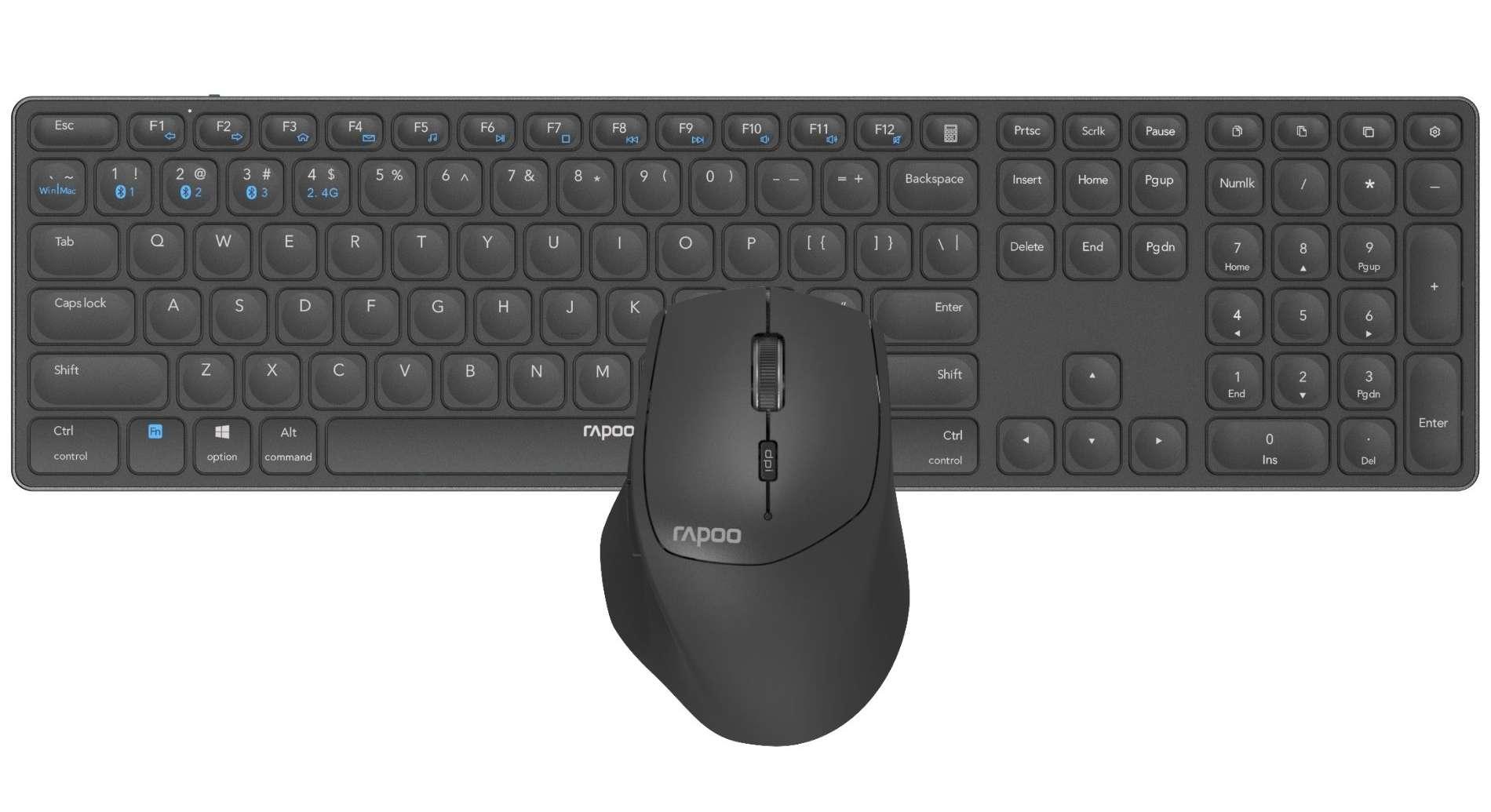 Комплект клавиатура и мишка RAPOO 9800M, Multi mode, Bluetooth, 2.4Ghz, Безжичен, Черен-4