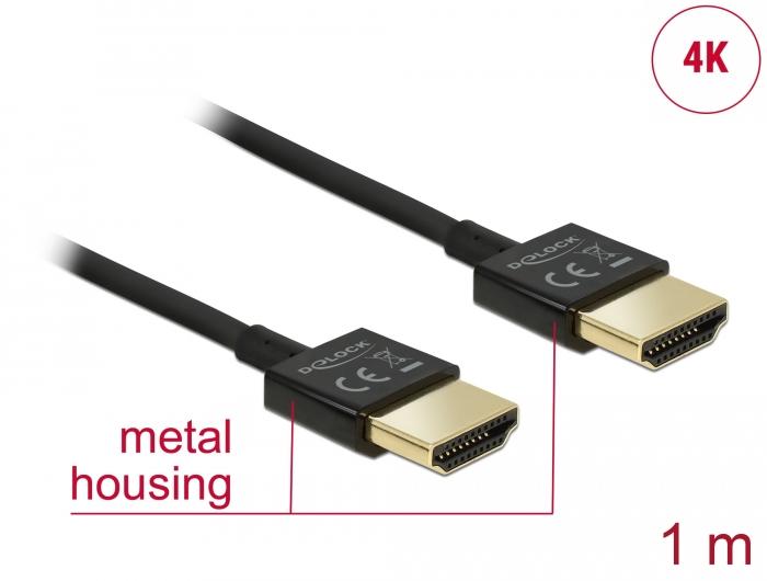 Кабел Delock  HDMI-A мъжко - HDMI-A мъжко,18 Gbit/s, 4K, 1 м, Черен-2