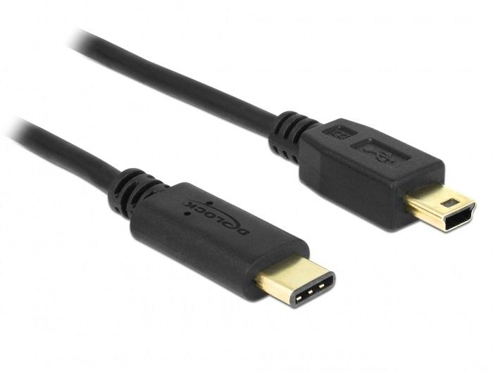 Кабел DeLock, USB-C мъжко - USB-B мъжко, USB 2.0, 0.5 м, Черен