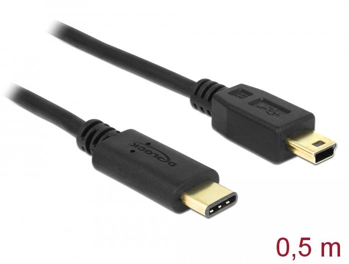 Кабел DeLock, USB-C мъжко - USB-B мъжко, USB 2.0, 0.5 м, Черен-2