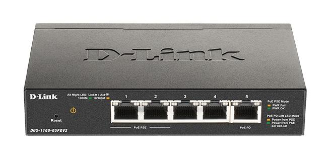 Суич D-Link DGS-1100-05PDV2, 5 портов 10/100/1000 Gigabit Smart Switch,PoE, управляем