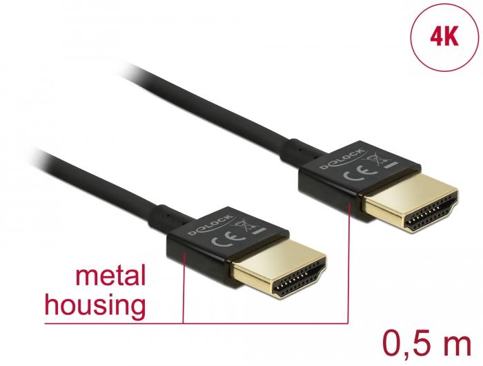 Кабел Delock  HDMI-A мъжко - HDMI-A мъжко, Ethernet, 4K, 0.5 м, Черен-2
