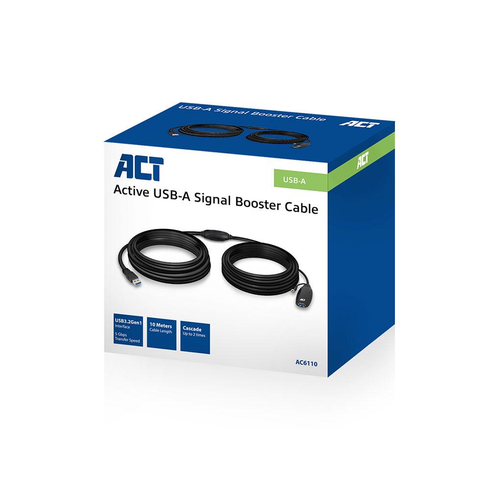 Кабел ACT AC6110, USB-A мъжко - женско, 10 м, 5 Gbps, Черен-4